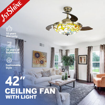 Guter Preis 42 Zoll-einziehbarer Blatt-Deckenlüfter mit Licht dem 3 Farbeled Online