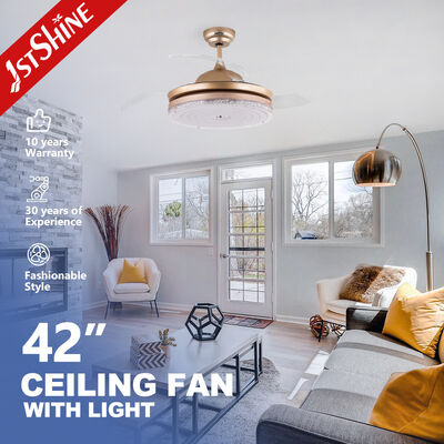 Guter Preis Goldener moderner einziehbarer Deckenlüfter mit 3 klaren Blättern mit LED-Licht Online